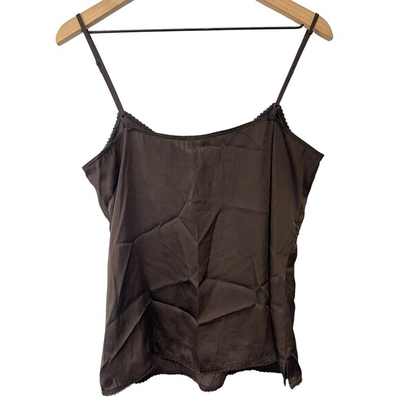 Y2K 2000s Esprit Brown Satin Beaded Sequin Boho Fairy Grunge Cami Tank Top Large - Picture 6 of 14
